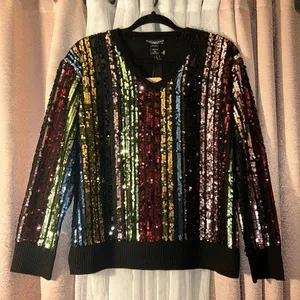 NWT Oliver.O Size M Sequined V Neckline Sweater Black Size M thumbnail 1