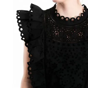 Veronica Beard Calisata Black Coquette Eyelet Ruffle Cotton Blouse Top Sz 0 NWOT thumbnail 2