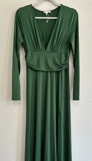 Baltic Born Ariana Green V-Neck‎ Long Sleeve Ruched Maxi Dress Bump Friendly thumbnail 1