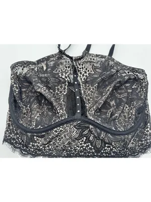 Victoria's Secret Very Sexy Unlined Plunge High Neck Bra Black Floral Lace 38DD thumbnail 3