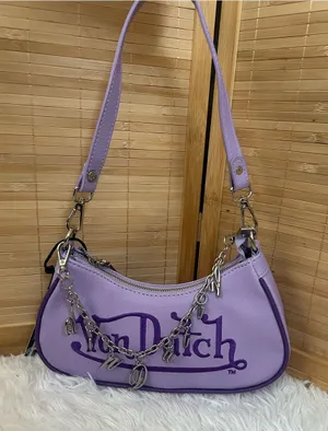 Von Dutch purple shoulder bag with chain charms purse tote handbag Y2K New thumbnail 1