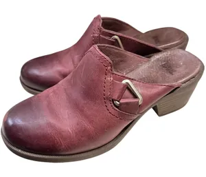 Teva 5‎ Leather Heels Mules Clogs Burgundy Nubuck Boho Fall Western Leather Y2K thumbnail 1