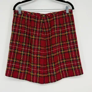 Vintage Ann Taylor LOFT Red Plaid Tweed Mini‎ Skirt Size 4 Wool Blend Preppy thumbnail 1