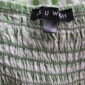 AS U Wish Gingham Smocked Tiered Midi Dress Green White Tie Shoulder Size L thumbnail 6