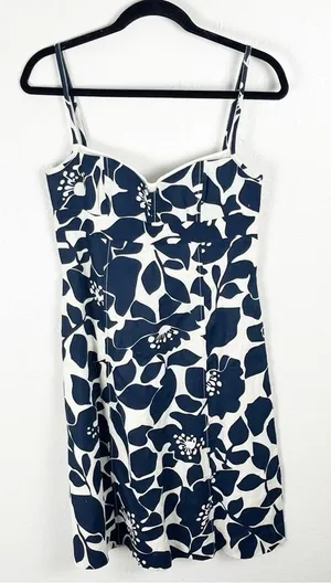 J. CREW 100% Linen Blue White Floral Spaghetti Straps Lined Dress 4 Preppy Boho thumbnail 1
