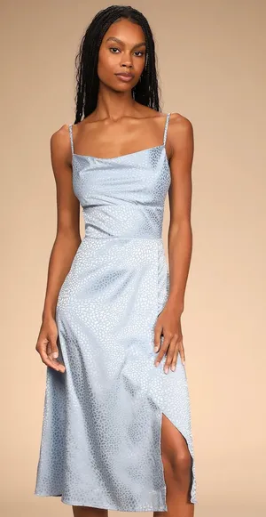 Lulus Light Blue Jacquard Animal Print Cowl Neck Midi Dress Small thumbnail 1