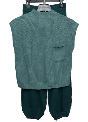 Women's Large 2-Piece Knit Set‎ Warm High-Collar Sweater & Barrel Leg Pants thumbnail 1