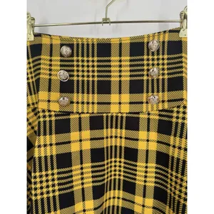 Plaid Yellow and Black Mini Skirt Sz M Satin A-Line High Waisted Preppy Clueless thumbnail 3