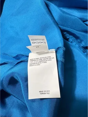 Bebe Women's Turkish Tile Blue Silk V-Neck Blouse with Button Detail, Size M thumbnail 5