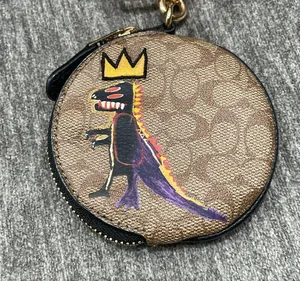 Coach X Jean Michel Basquiat Circular Coin Pouch In Signature Canvas Purse Charm thumbnail 4