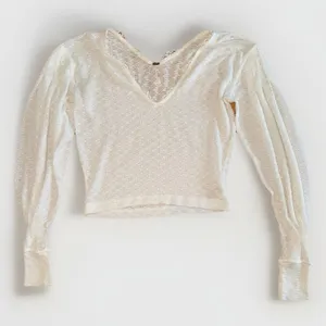 FREE‎ PEOPLE Lace V-Neck Balloon Sleeve Sweater White Oversized XS thumbnail 1