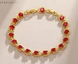 new Jewelry Red Crystal Gold‎ Tone Floral Link Bracelet Tennis Style New thumbnail 1