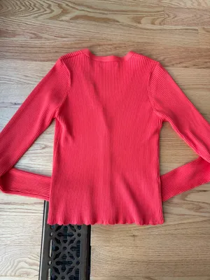 Mango Red Ribbed Fitted Button Front Cardigan Top M thumbnail 2