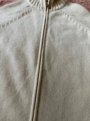 Lord & Taylor Washable 2-Ply Cashmere Full Zip Sweater Petite M Cream thumbnail 5