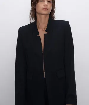 Zara Outerwear Inverted Lapel Frock Coat Blazer BLACK NEW thumbnail 9