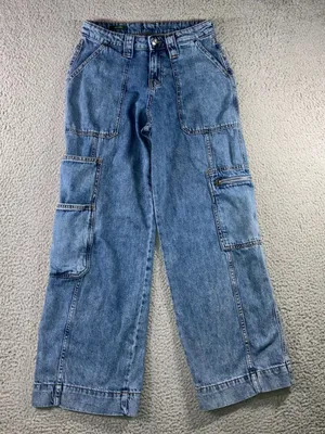 Wild Fable High Rise Cargo Jeans 6 28X30 Blue Streetwear Wide Leg Utility thumbnail 1