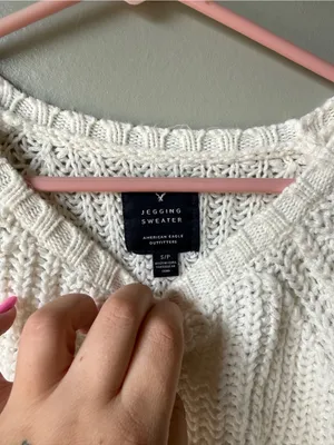American Eagle Chunky Knit Sweater Cream Crewneck Cozy Cottagecore Size S thumbnail 3