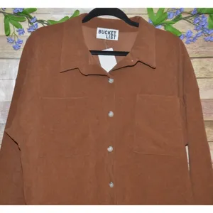 NWT Bucket List Brown Corduroy Shorts Romper Ladies Size L Button Front Casual thumbnail 2