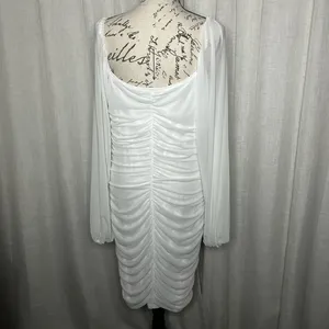 Amazon Womens White XL Square Neck Mesh Long Sleeve Bodycon Mini Dress thumbnail 4