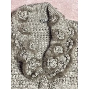 ROZ‎ & ALI Faux Fur Trimmed Cardigan Sweater Jacket Sz L Large I0216 thumbnail 3