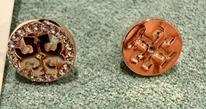 Tory Burch | Rose Gold Logo Crystal Halo Stud Earrings | Extra Small thumbnail 1