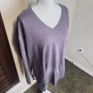 Z Supply Womens Vneck Purple knit top sweatshirt soft slub lounge sz M thumbnail 2