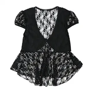 NWT Black Lace see through Cap Sleeve Babydoll high low Top size M thumbnail 6