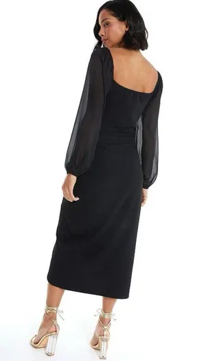 QUIZ Women's Chiffon Sleeve Scuba Crepe Midi Dress Size 8 US NWT thumbnail 2