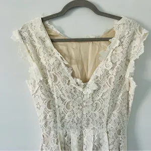 ASOS Off White All Lace Floral Appliqué Cap Sleeve A Line V Back Mini Dress 8 thumbnail 5