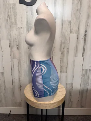SheIn Wavy Graphic Print Sheer Mesh Mini Skirt Womens Size Small Purple Blue Cover Up thumbnail 2