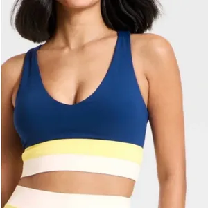 JoyLab Striped Navy and Yellow Workout Bra thumbnail 1