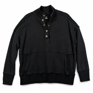 Aerie M Oh Snap Weekend Henley Mockneck Sweatshirt Oversized Relaxed Fit Black thumbnail 2