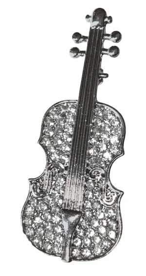 Crystal Rhinestone Violin Brooch Pin Silver thumbnail 1
