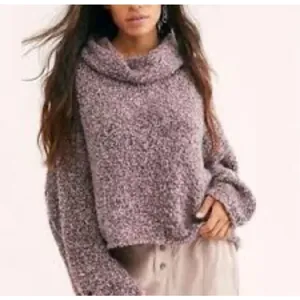 Free people BFF sweater in Berry oversized cowl neck women’s size medium (0655) thumbnail 2