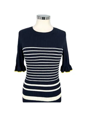 Free Assembly Nautical Striped Ribbed Knit Dress Blue White Size Medium NWT thumbnail 2