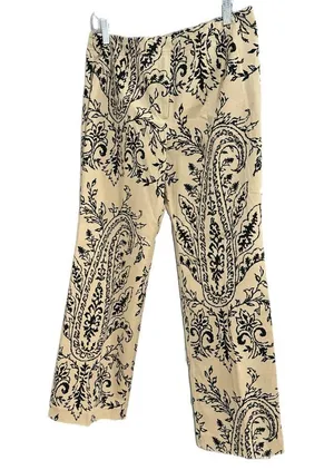 TALBOTS Petite Dress Pant Straight Leg Trouser Beige Black Damask Sz 10/12 thumbnail 3