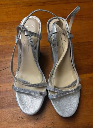 Elegant Silver Rhinestone Women's Strappy Heeled Sandals thumbnail 1
