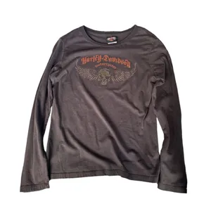 Y2K Harley Davidson Long Sleeve Size M Skull Rhinestone Women's‎ Top Made In USA thumbnail 1