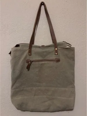 Myra Bag Canvas and Faux Fur Tote Shoulder Bag with USA Print thumbnail 3