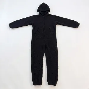 SKIMS Cozy Hooded One piece Onyx Black teddy lounge Jumpsuit Size Medium thumbnail 2