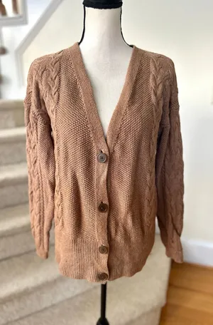 Talbots Haven Well Within Brown Cableknit Long Sleeve Cardigan Grandpa Preppy thumbnail 1