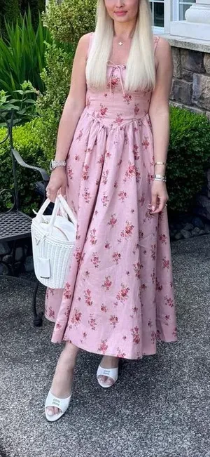 Reformation Bailia Linen Dress in Tea Time Pink thumbnail 1