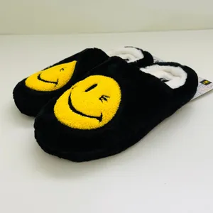 JOE BOXER Black Yellow Mr. Winkey Smiley Face Faux Fur SlipOn Slippers - M (7-8) thumbnail 3