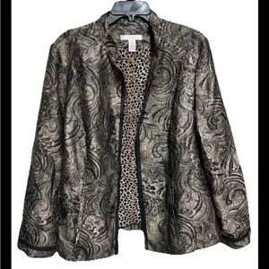 Chico’s Women’s Blazer Jacket Size XL Black Gold Paisley Open Front Lagenlook thumbnail 6