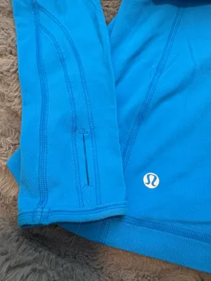 Lululemon Blue Long Sleeve Mock Neck Pullover Size 6 Thumbholes Mesh Panels thumbnail 5