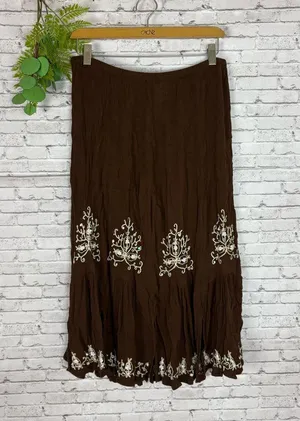 Vintage Boho Brown Textured Midi Skirt thumbnail 1