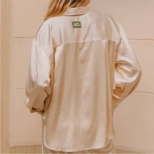 Daily Drills Ivory Champagne Button Down Long Sleeve Satin Resort blouse EUC thumbnail 3