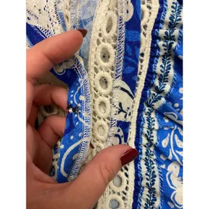 Farm Rio Full of Flowers Jumpsuit‎ Blue Crochet Lace Size M thumbnail 4