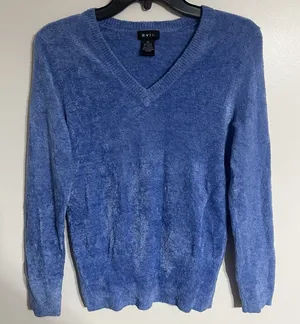 Women's Evie V-Neck Blue Fuzzy Long Sleeve Sweater Size‎ XL thumbnail 1