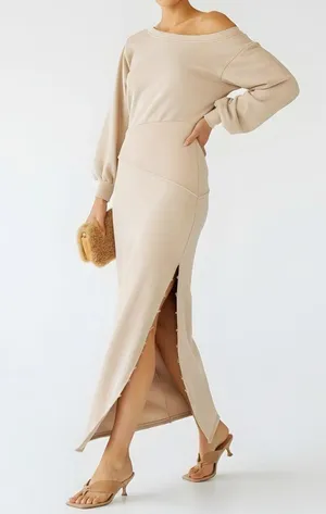 SER.O.YA. Elo Long Sleeve Fleece Sweater Dress, Camel, Large thumbnail 1